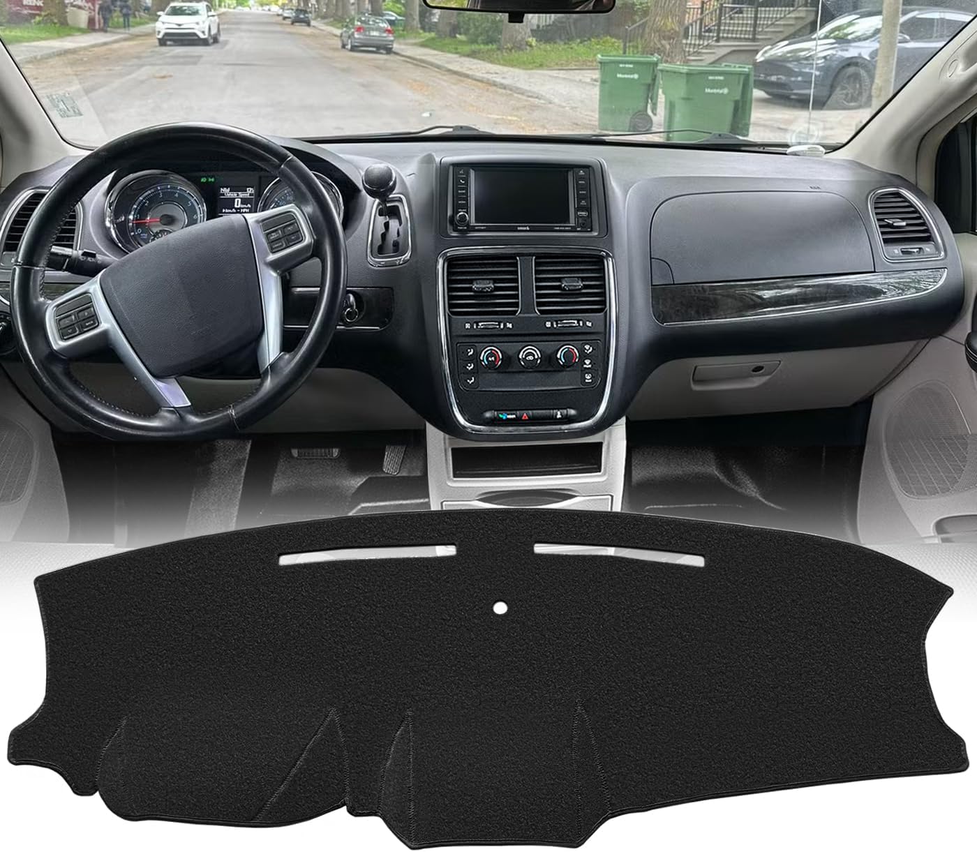 Dash Cover Mat Custom Fit for Chrysler Town Country, Dodge Grand Caravan, Ram C/V Cargo Van with Light Sensor w/o Speaker Dashboard Cap Pad Carpet Protector K341 (Black)