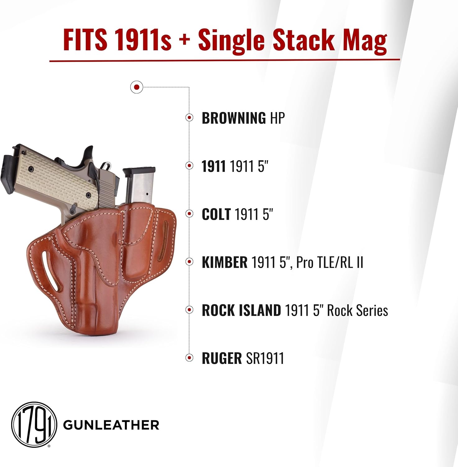 1791 GunLeather Combo 1911 Holster and Mag Pouch, Right Hand OWB Leather Gun and Mag Holster for Belts fits All 1911 Models with 4" and 5" Barrels