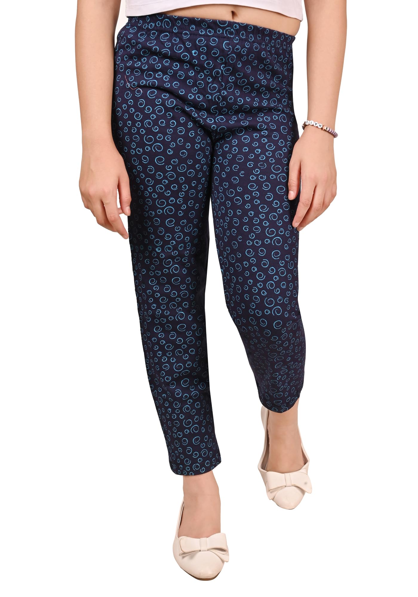 indi weaves Pack of 3 Girls Cotton Printed Pyjamas Soft Breathable Nightwear Pajama Pants for Kids Elastic Waist Comfortable Sleepwear Lounge Bottoms for Girls Dark Blue, Grey, Red