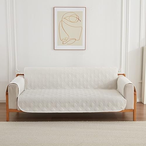 Miniatura 8 de Funda de sofá reversible para sofá de 3 cojines, lavable, protector de muebles con correas elásticas para mascotas, perros, niños (azul, sofá)