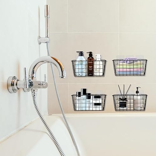 Miniatura 7 de TGRPIOG 4 cestas colgantes de cocina para almacenamiento, adhesivas, resistentes y pequeñas cestas de almacenamiento de alambre con cocina, despensa