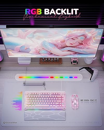 Miniatura 6 de GravaStar Mercury K1 75% Rosa Teclado Inalámbrico, Diseño de Exoesqueleto de Aleación de Aluminio, Teclado Mecánico para Juegos con Enchufe