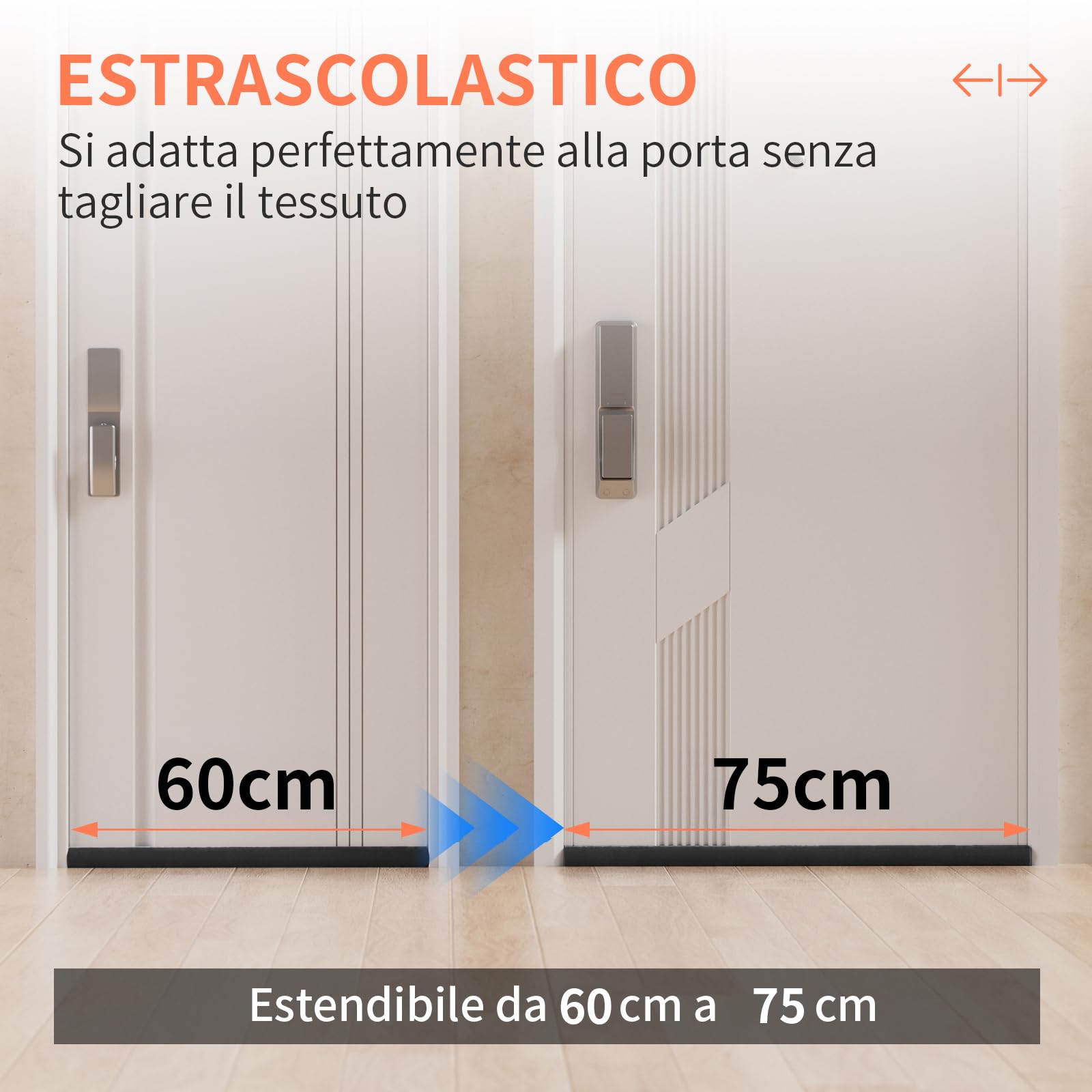 BKSAI Paraspifferi per Porte Guarnizione Inferiore Porte Senza Colla | Paraspifferi Doppia Guarnizione Isolante Termico Insonorizzato Antivento, Paraspifferi Sottoporta per Porte 60-75 cm Nero