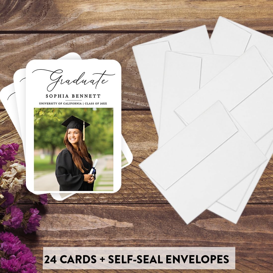 Andaz Press 24-Pack, 5x7-Inch Personalized Photo Graduation Announcement Cards 2026 with Envelopes, Custom Graduate Class of 2026 Postcard for High School, College Custom Graduation Cards Grad