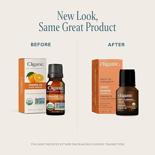 Miniatura 2 de Cliganic Aceite esencial orgánico de naranja dulce, 10 ml - 100% puro y natural para difusor de aromaterapia Sin OMG Verificado