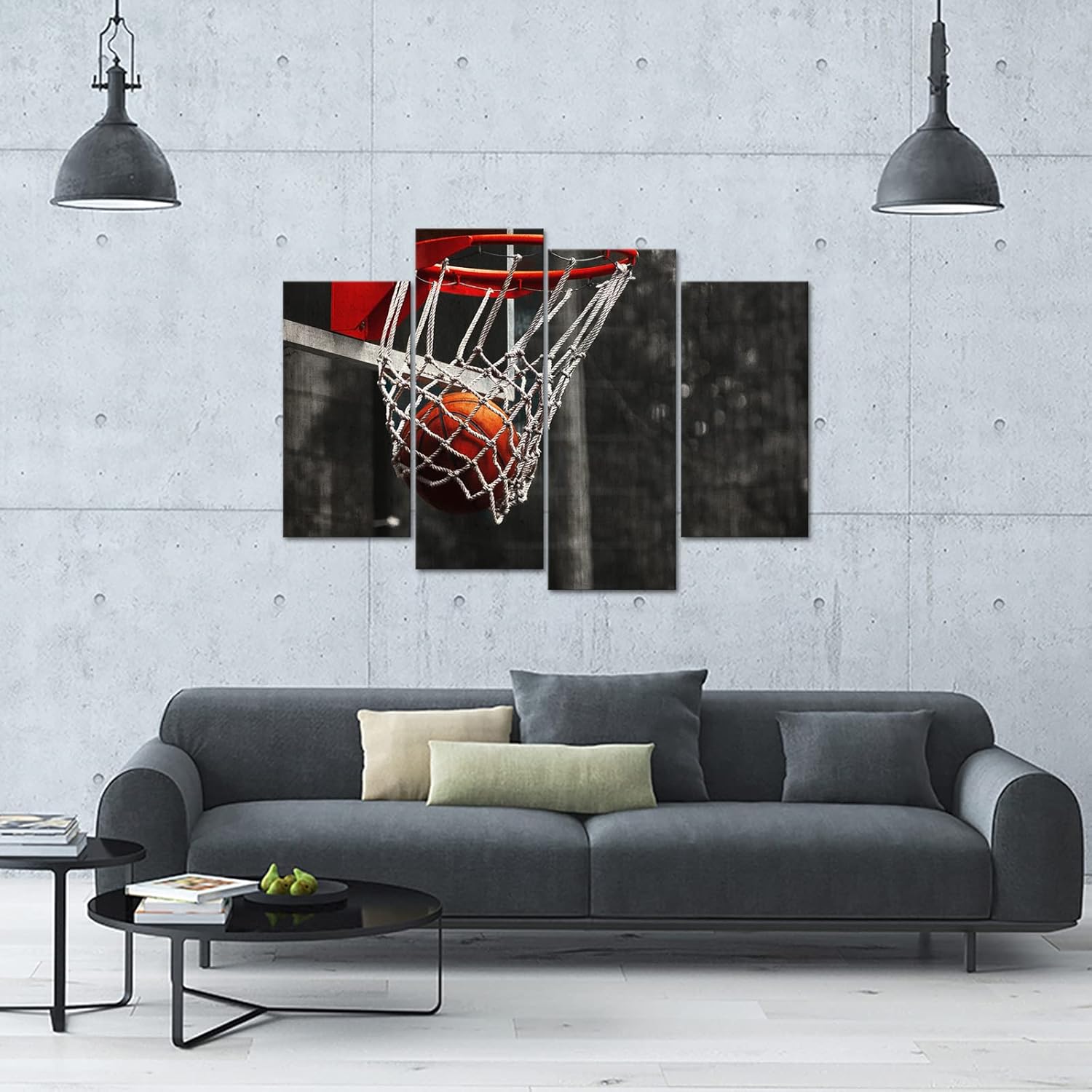 LevvArts 4 Piece Basketball Canvas Wall Art Black and White Red Basketball Picture Bedroom Living Room Decor Sports Picture Poster for Men Boys Room Gym Walls Decoration Ready to Hang - Image 2