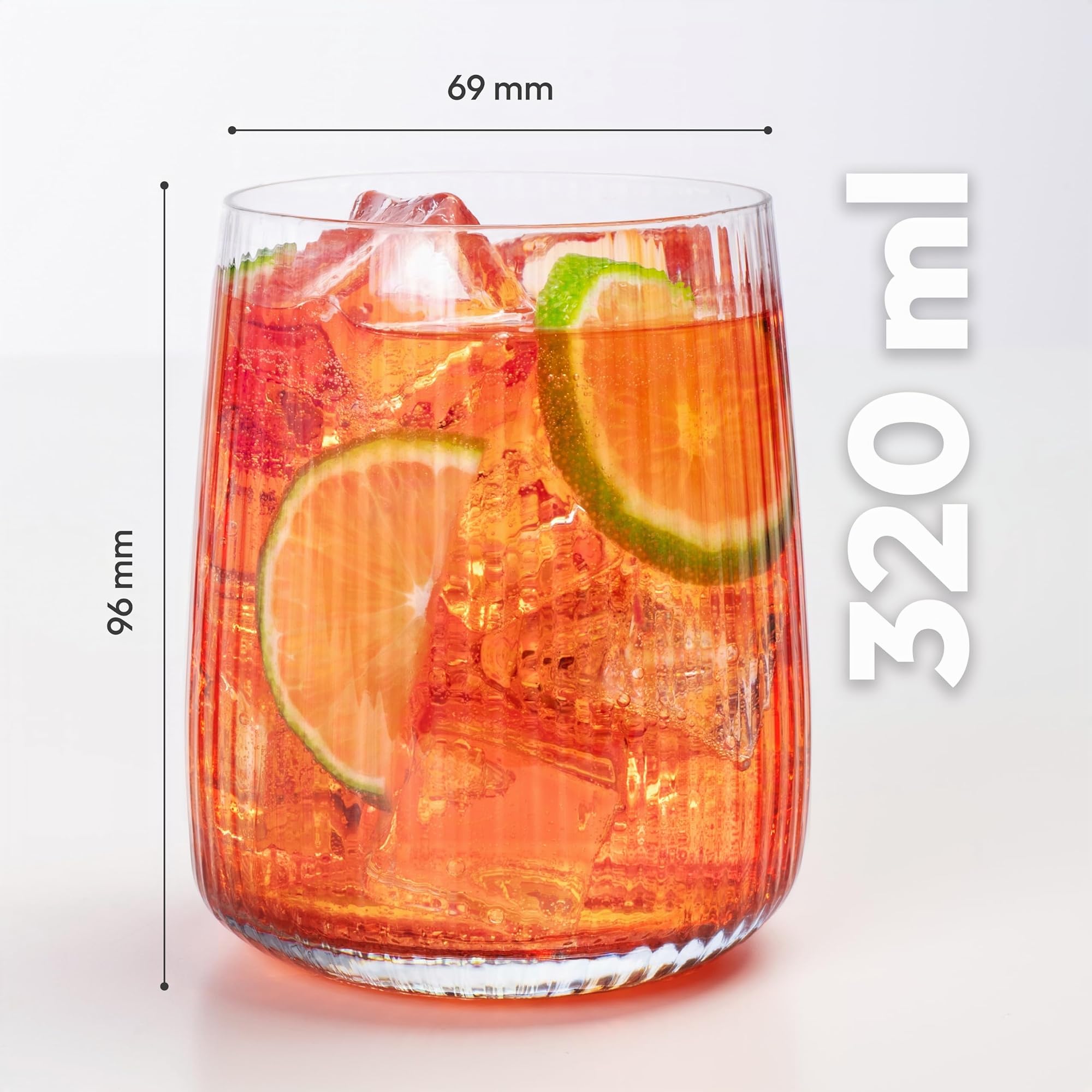 KONZEPT Bicchieri acqua vetro 320 ml, set 6 pezzi con superficie rigata, design elegante, lavabili in lavastoviglie