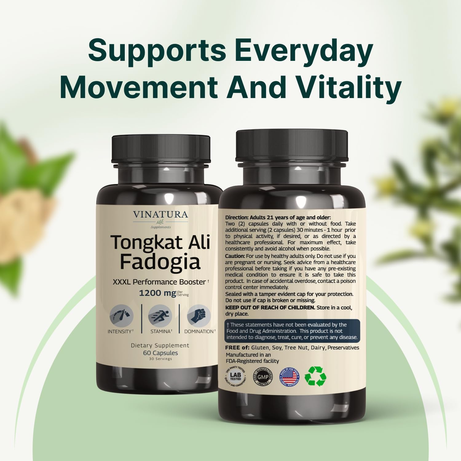 Tongkat Ali Fadogia Agrestis - 1200mg, Enhanced with Nitric Oxide Booster Supplement, Longjack Tongkat Ali for Men, *USA Made and Tested*, 60 Capsules - Image 8