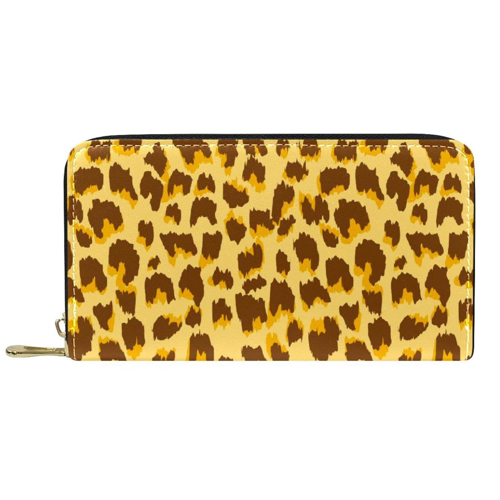 Cartera larga de cuero con cremallera de color natural con patrón de leopardo, Varios colores, 20.5x2.5x11.5cm/8.07x1x4.53 in, Classic