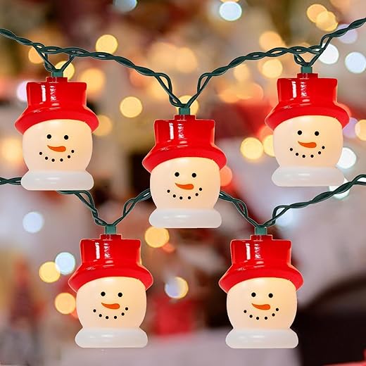 LED Christmas Snowman Lights Outdoor Snowman String Lights 8.5Ft LED Hanging Christmas Lights with 10 Snow Man Head, for Indoor Outdoor Christmas Tree Bedroom Stair Home Party Decor, 0.48W