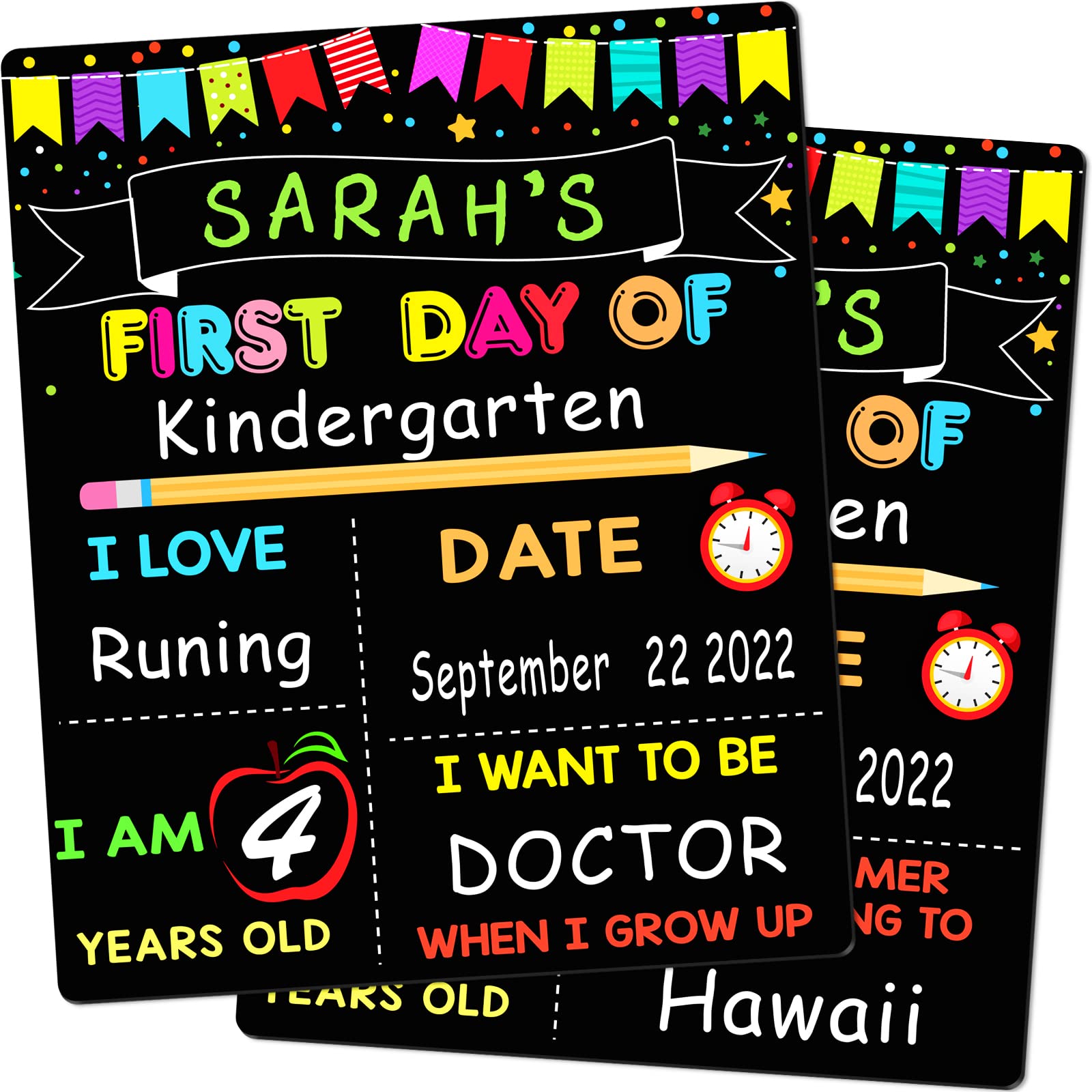First Day of School Signs, 10 x 12 Inch Double Sided Back to School Board for Kids/Girls/Boys, Reusable Wooden 1st & Last Day of Preschool/