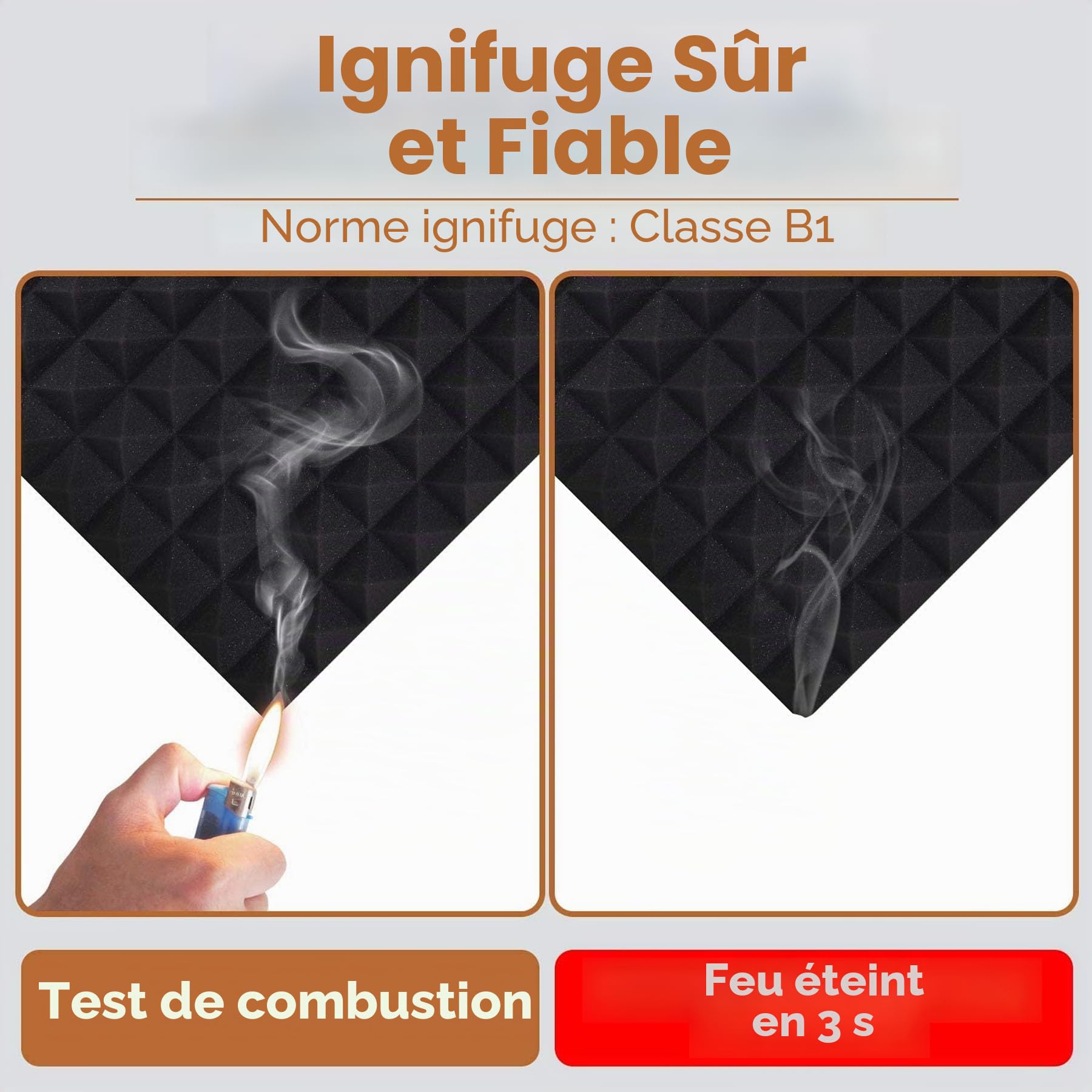 Lot de 12 panneaux acoustiques autocollants en mousse acoustique - Absorbeur acoustique - Mousse alvéolée - Tapis d'insonorisation pyramide - Panneaux acoustiques - Tapis en mousse acoustique
