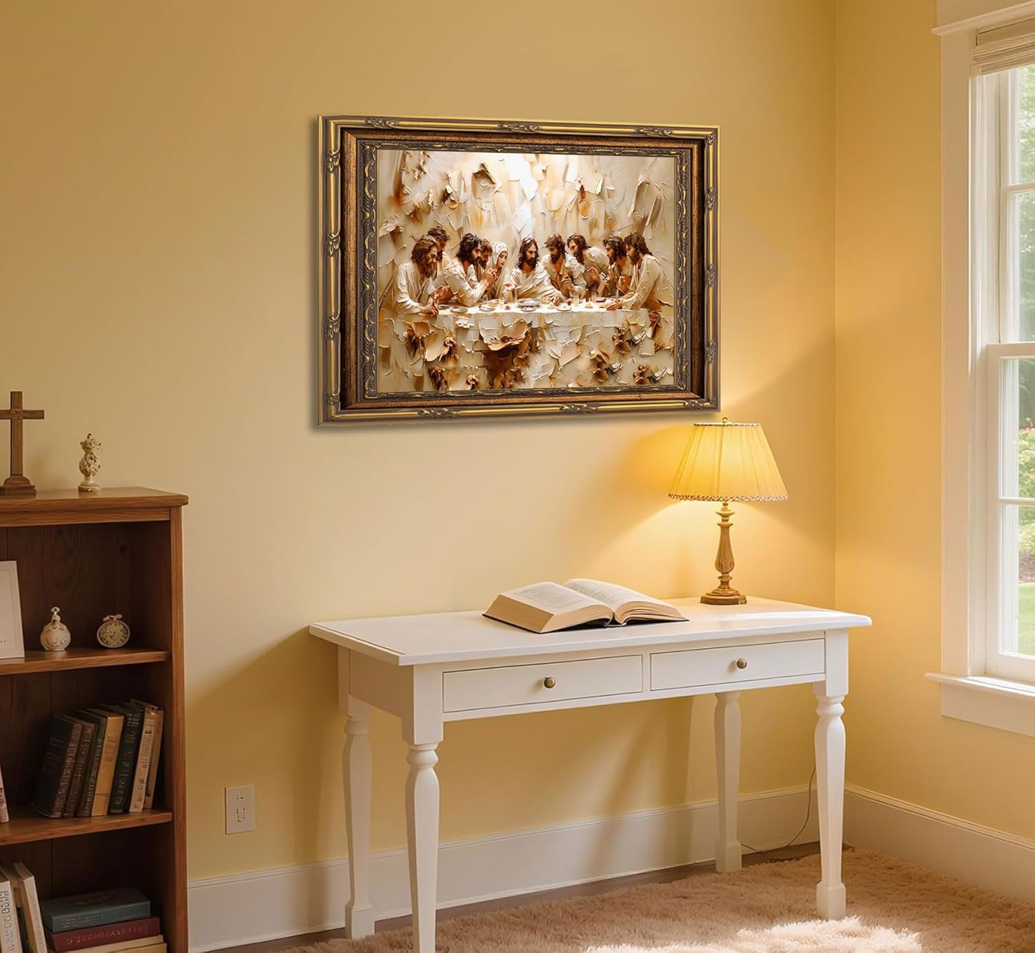 Vintage Gold Frame Jesus Last Supper Canvas Wall Art Christian Bible Story Wall Decor Picture Jesus And Twelve Apostles Poster Print Painting for Living Room Bedroom Church Artwork Home Decoration