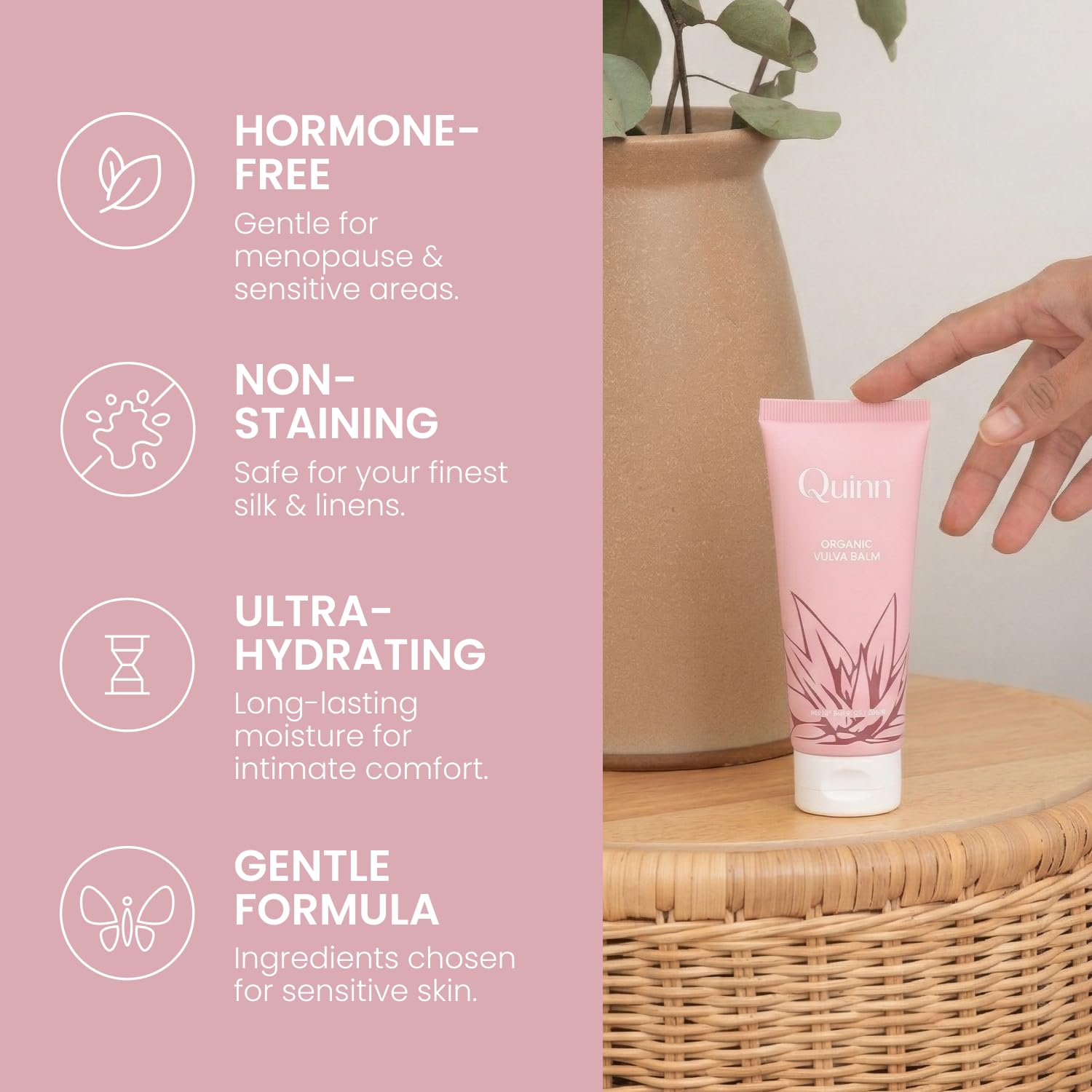 Quinn Wellness Organic Vulva Balm – Intimate Skin Care & Vaginal Moisturizer – Relieves Dryness, Itching & Irritation – Menopause Support & Hormone Free – Non-Staining & Hydrating – 3.17 oz (90g)