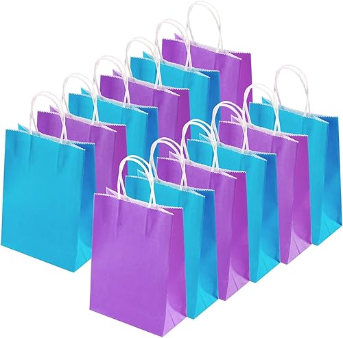 Cooraby 20 bolsas de papel kraft para fiestas, bolsas de papel artesanal con asa para cumpleaños, baby shower, boda (azul claro, morado claro)