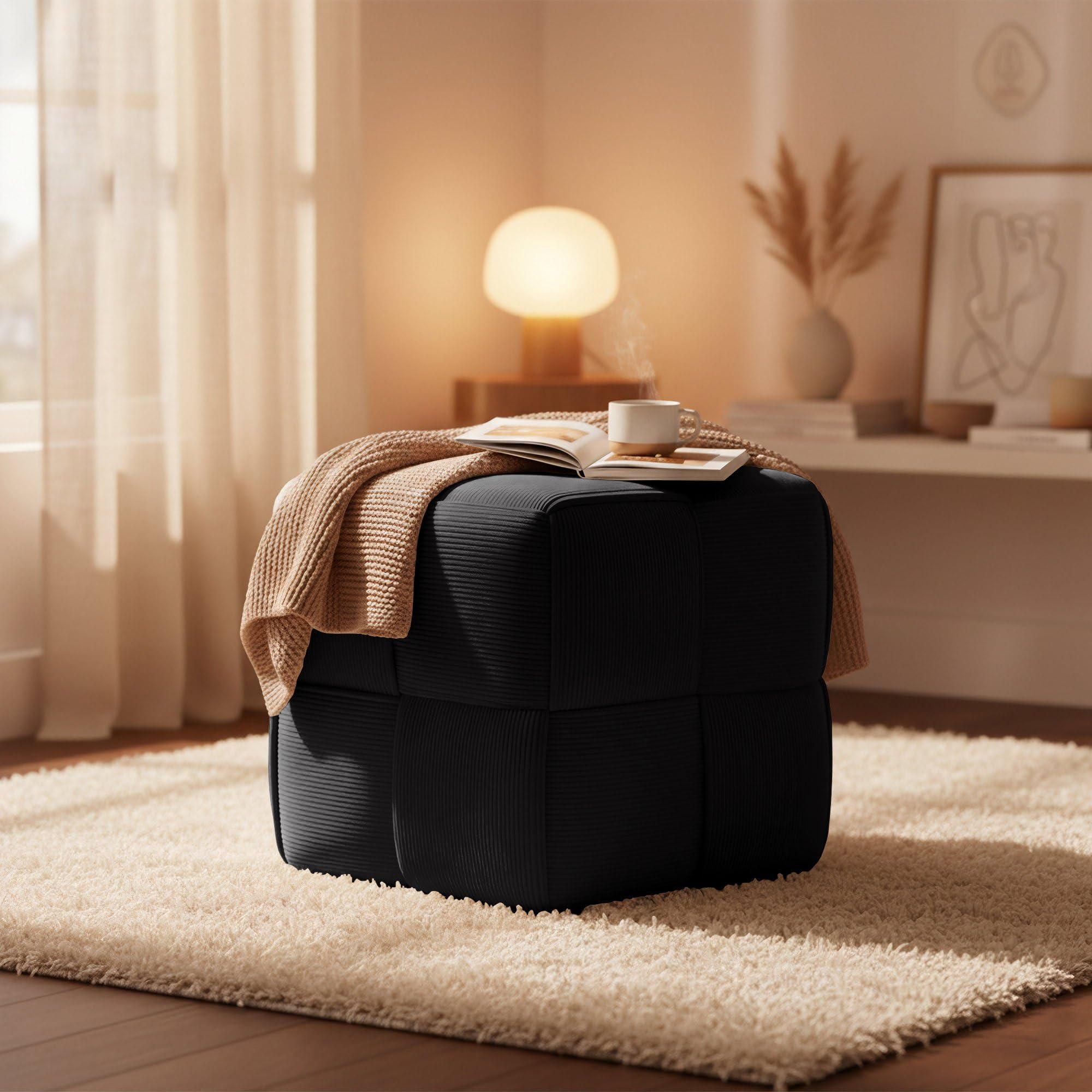CLP Sitzhocker Cord Forinta, modernes quadratisches Design, bequemer Hocker, Fußhocker, Sitzwürfel für Wohnzimmer & Schlafzimmer, Farbe:dunkelgrau