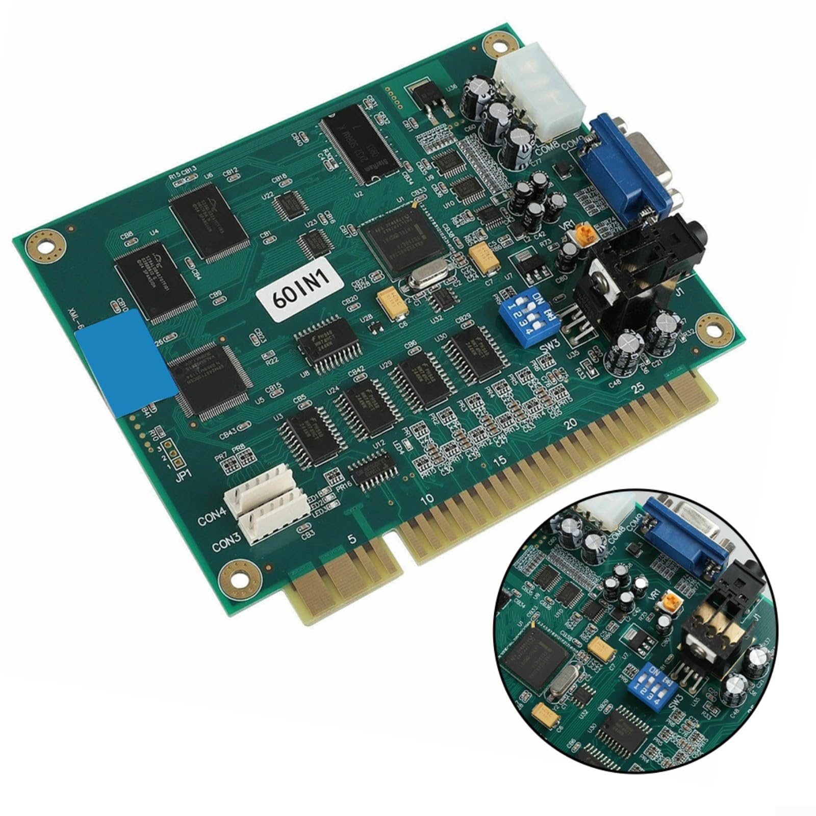Scheda PCB multicade 60 in 1 con uscita CGA/VGA per JAMMA per armadio arcade, supporta trackball e joystick, compatibile con alimentazione ATX, modalità verticale e cocktail, circuito per giochi retrò