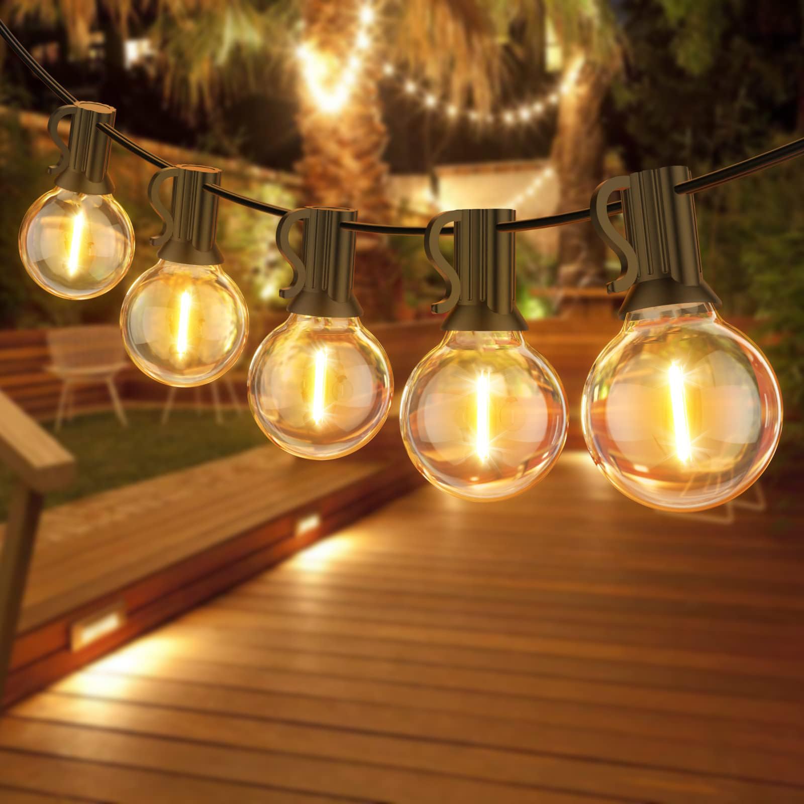 Guirnalda Luces Exterior, 18M/60FT G40 Luces de Cadena para Exteriores, con 30+1 Bombillas LED G40 de Globo, IP45 Jardin Impermeables para Patio,Trasero, Boda, Fiesta, Exterior