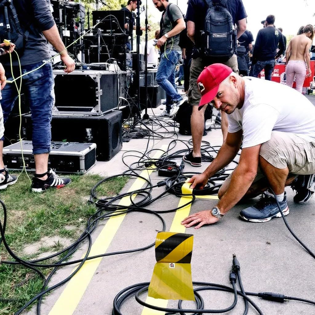 Floor Cord Cover Tape – 6” x 39 Yards, Non-Adhesive Channel for Cable Management, Black and Yellow High-Visibility, Protects Cords and Prevents Trip Hazards. Pack of 1 ROLL