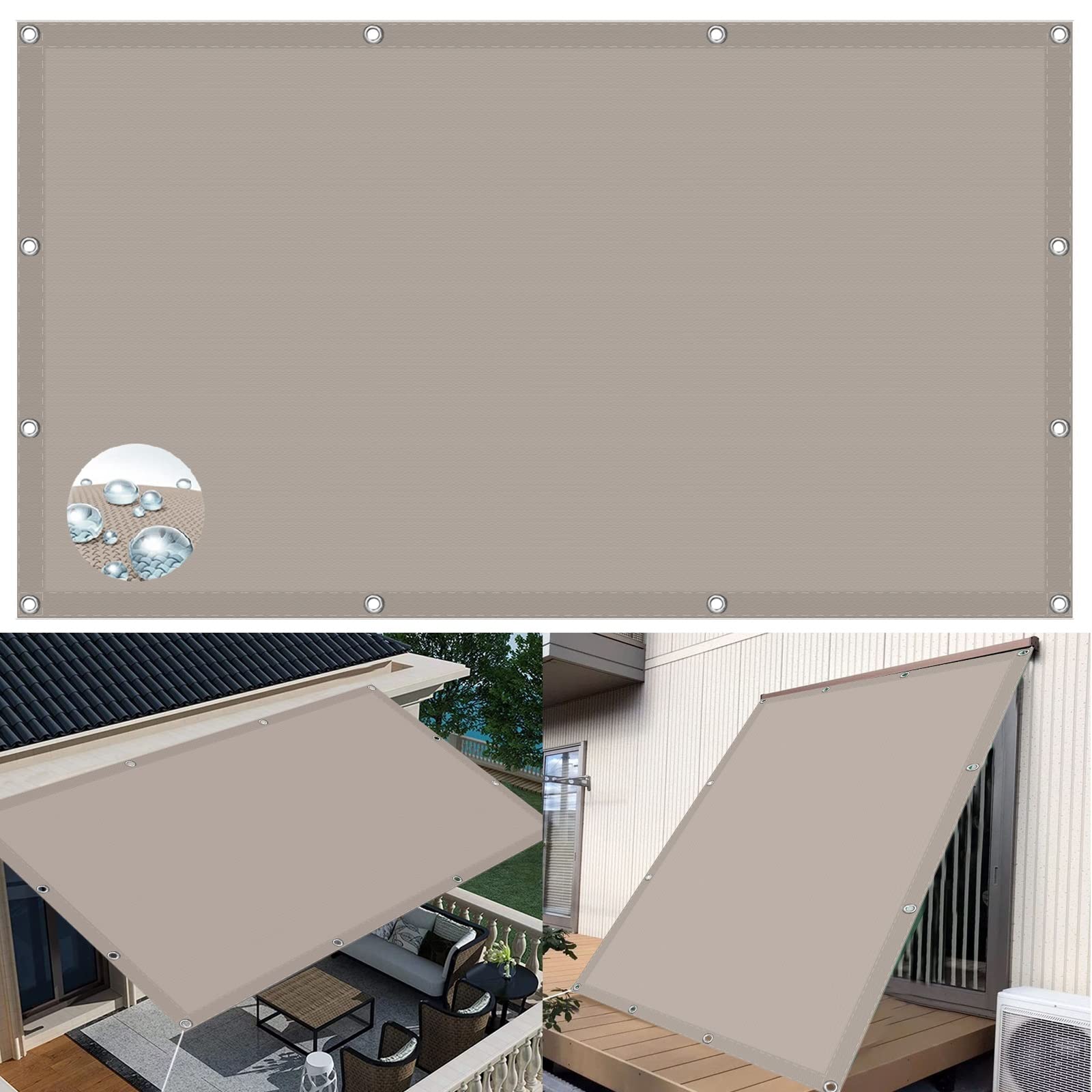 Voile d'ombrage 1.4 x 2 m imperméable kaki pour balcon et jardin