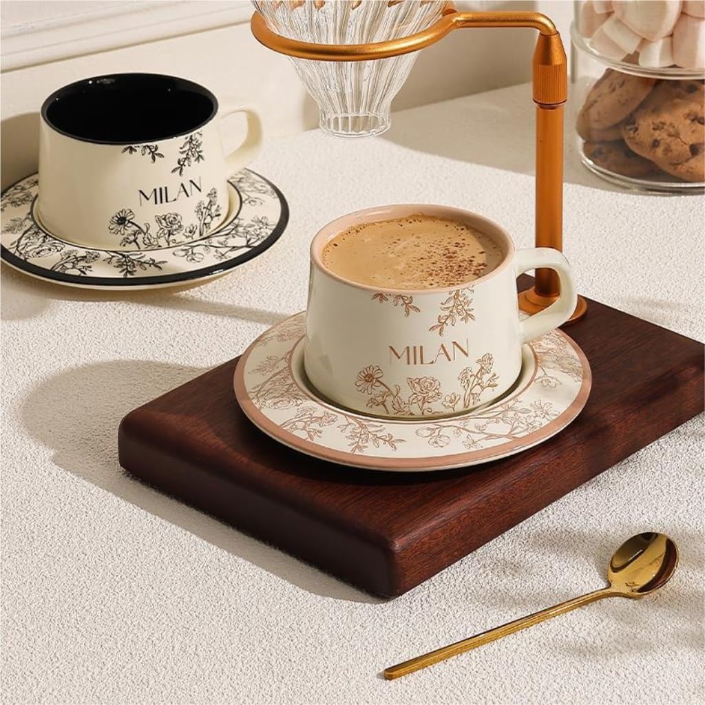 filiżanka do kawy, Design Niszowy kubek dla par Ceramiczny podwieczorek Zestaw czarnej filiżanki i spodka Kubek do kawy