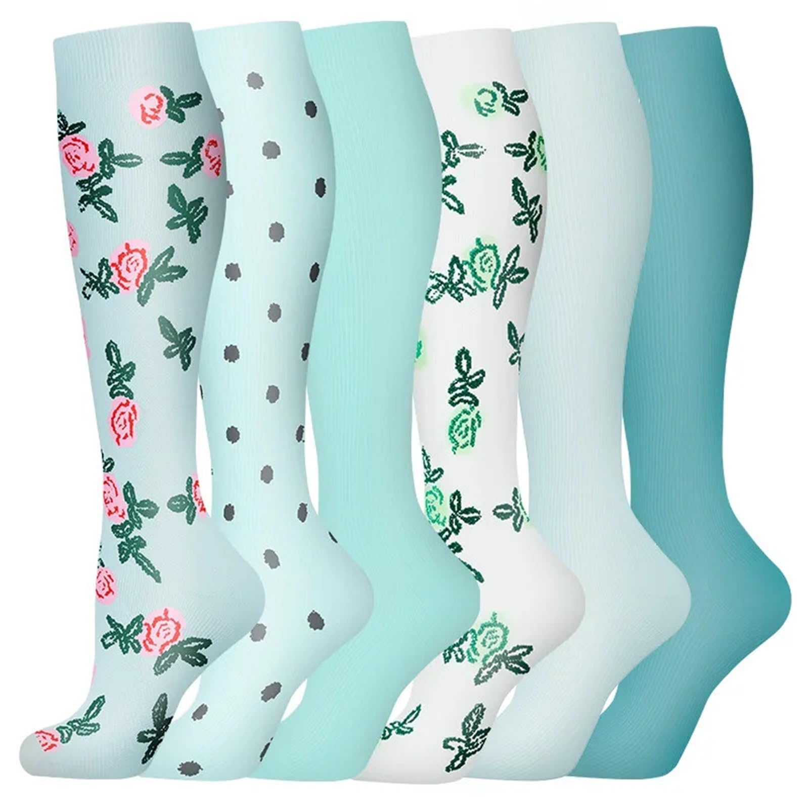 3/6 Paar Kompressionssocken Outdoor-Sport Reiten Kompresse Stretchstrümpfe Krankenschwester Wadendruck Beinsocken Geschwollene Krampfadern(AY006-2,S-M)
