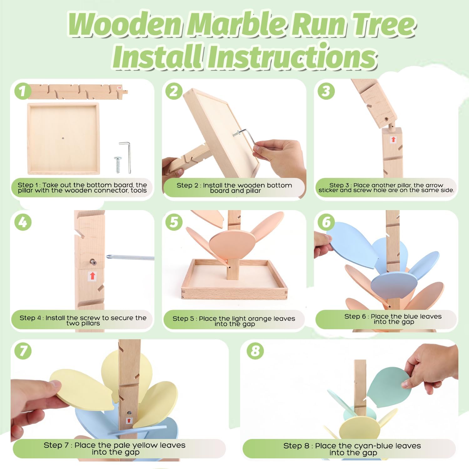 Marble Run Wooden Ball Drop Toys for 3-5 4-8 Wood Montessori Toys Music Tree for Toddlers Musical Game Learning Color Sorting Sensory Toys for Boys Girls 8-12 Gift (Height: 19.9in) (1.1in Balls)