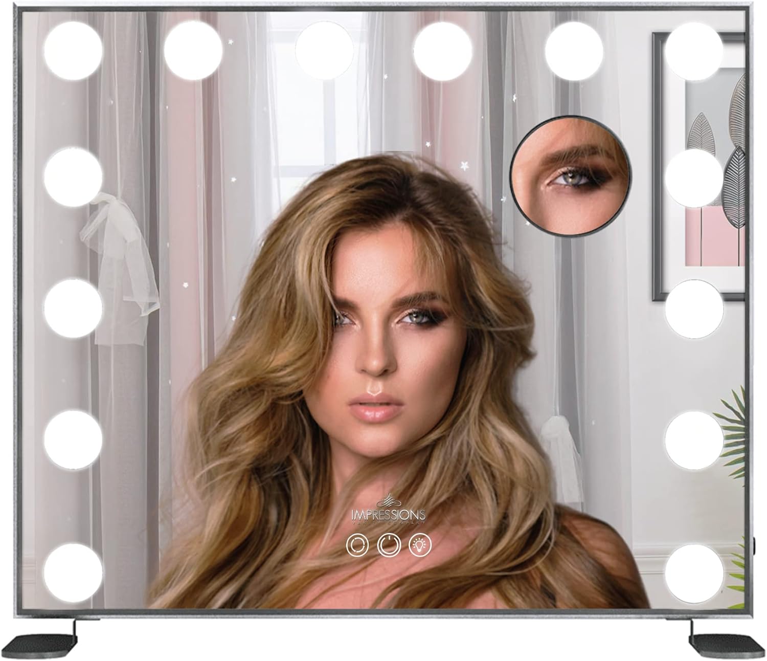 Impressions Vanity Hollywood Tri-Tone Plus Makeup Mirror with 14 Lights, Ultra Slim LED Vanity Mirror with 3 Color Modes, 5X Magnified Mirror, Touch Sensor and Wall Mounting Options (Black)