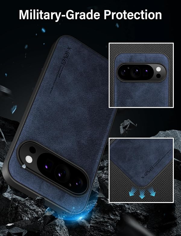 X-level for Google Pixel 10/Pixel 10 Pro Case, PU Leather Thin Slim Case Soft Bumper Shockproof Protective Phone Cover for Pixel 10/10 Pro(Blue) by X-level - Used condition - Image 6