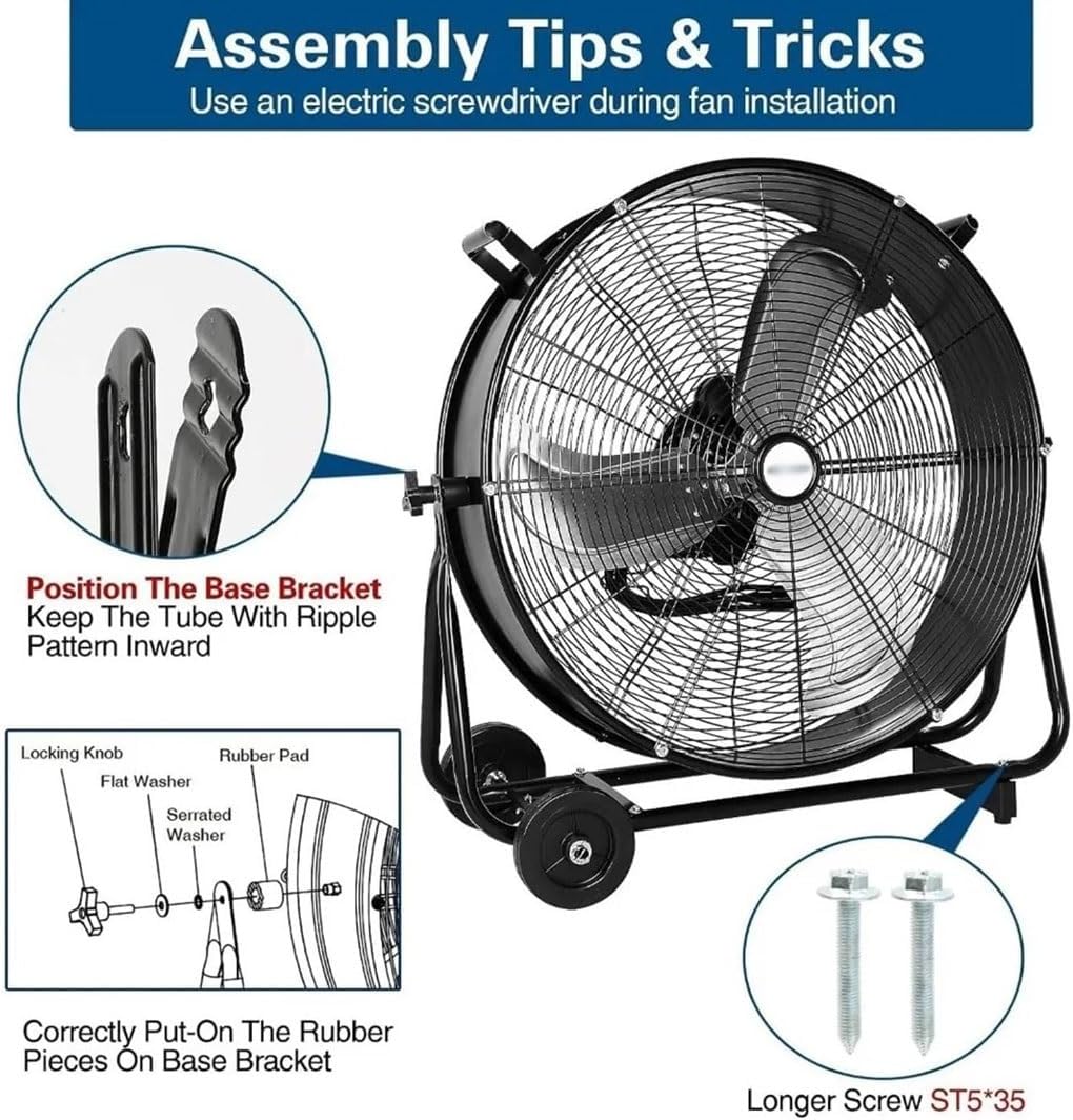 Industrial Drum Fan,24" Heavy Duty Metal Shop Fans with 3-Speed & Adjustable Tilt,High Velocity Floor Fan,Commercial Outdoor Standing Fans,for Warehouse, Workshop, Factory
