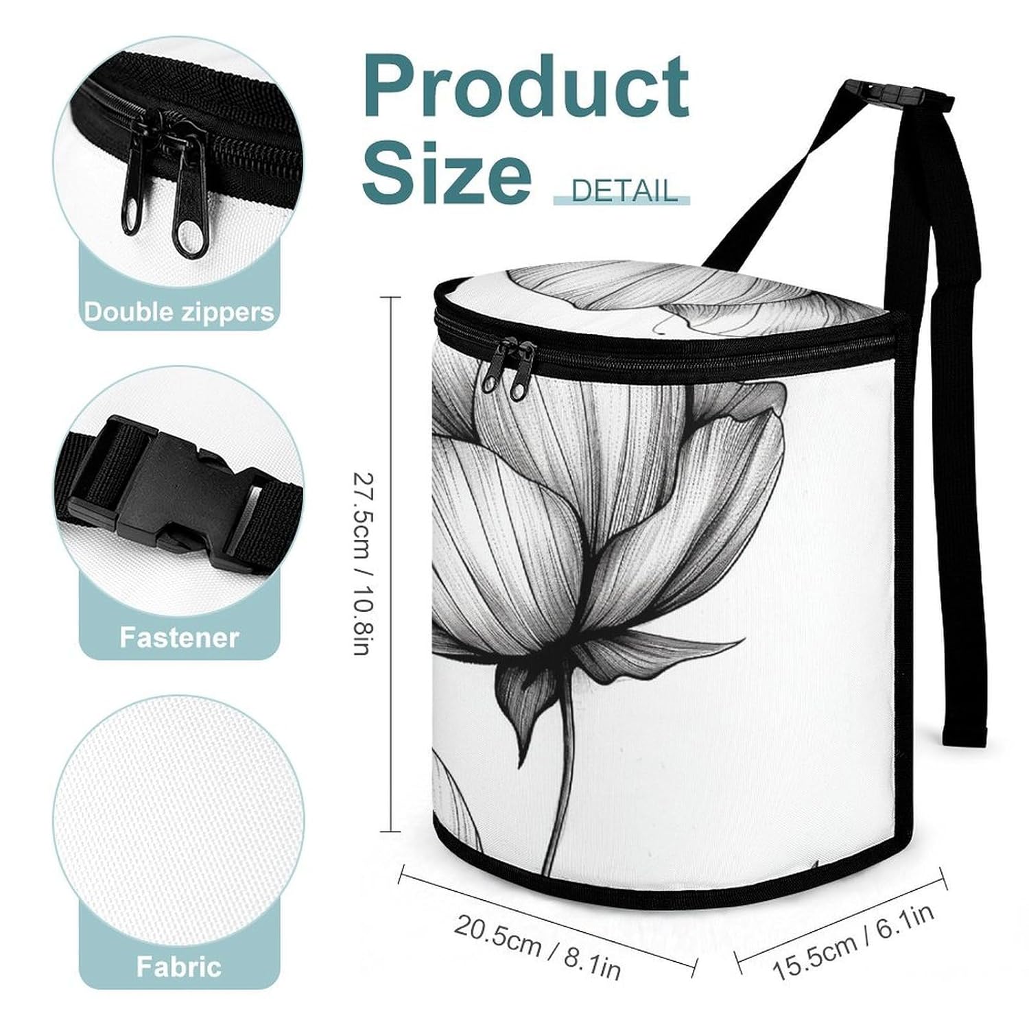 MUSM Leakproof Car Trash Can 2.5 Gallon, Durable Automotive Garbage Bag with Waterproof Liner, Sketch Style Flower Trash Bag for Car, Truck, RV & Bathroom