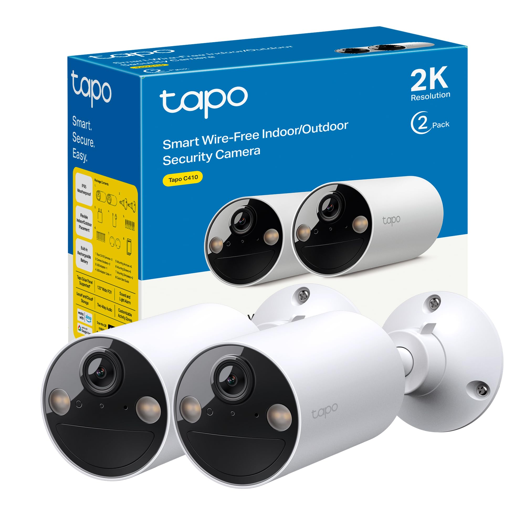 Tapo C410(2-Pack)-Cámara vigilancia wifi exterior, 2K, 180 Días de Batería | Detección de Movimiento. Con Panel Solar. Visión Nocturna a Color. IP65. App Tapo.