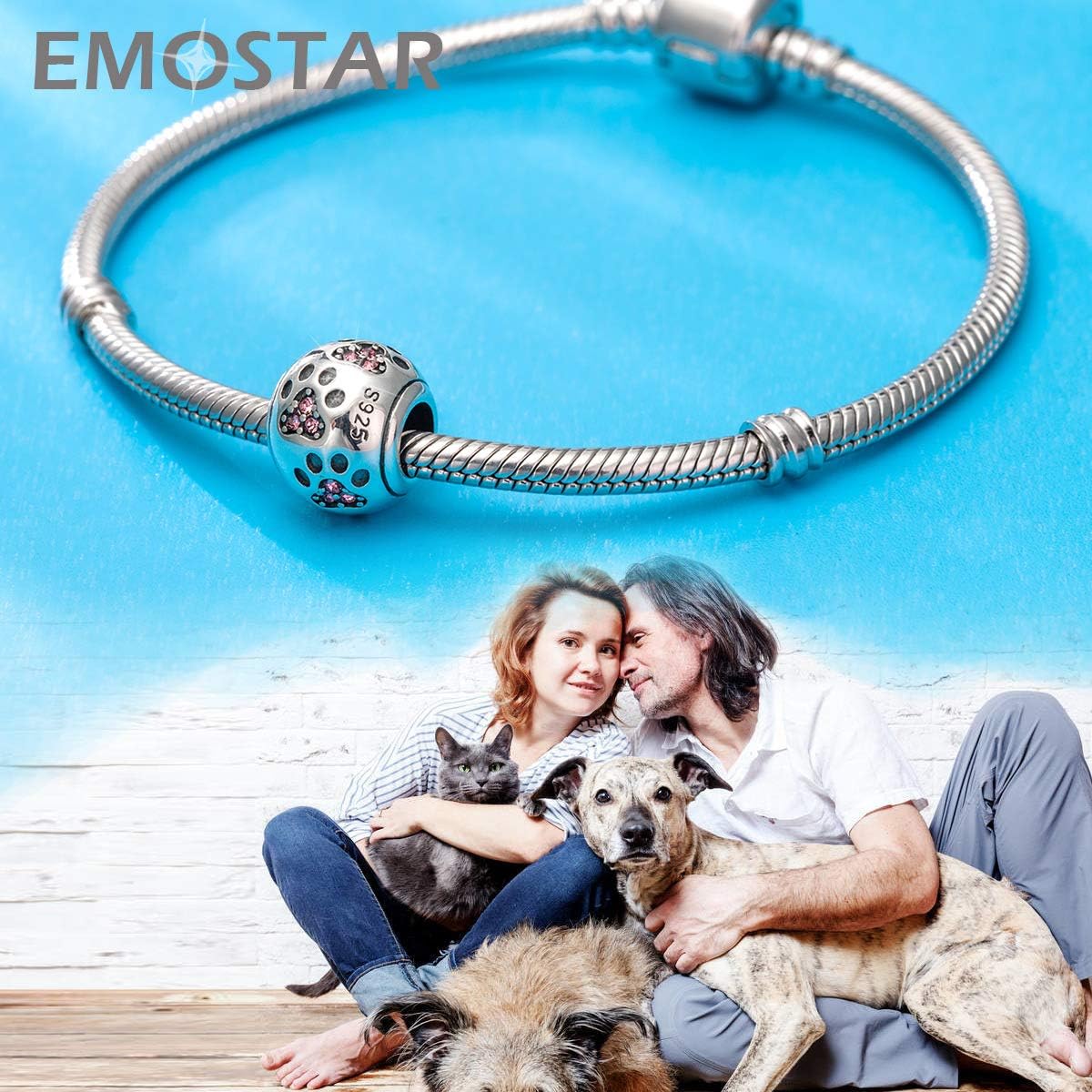 EMOSTAR Dog Paw Print Charms with Various Birthstone Crystals, 925 Sterling Silver Pawprint Beads for 3mm Snake Chain, Pet Lover Gifts for European Women Bracelet - Image 3