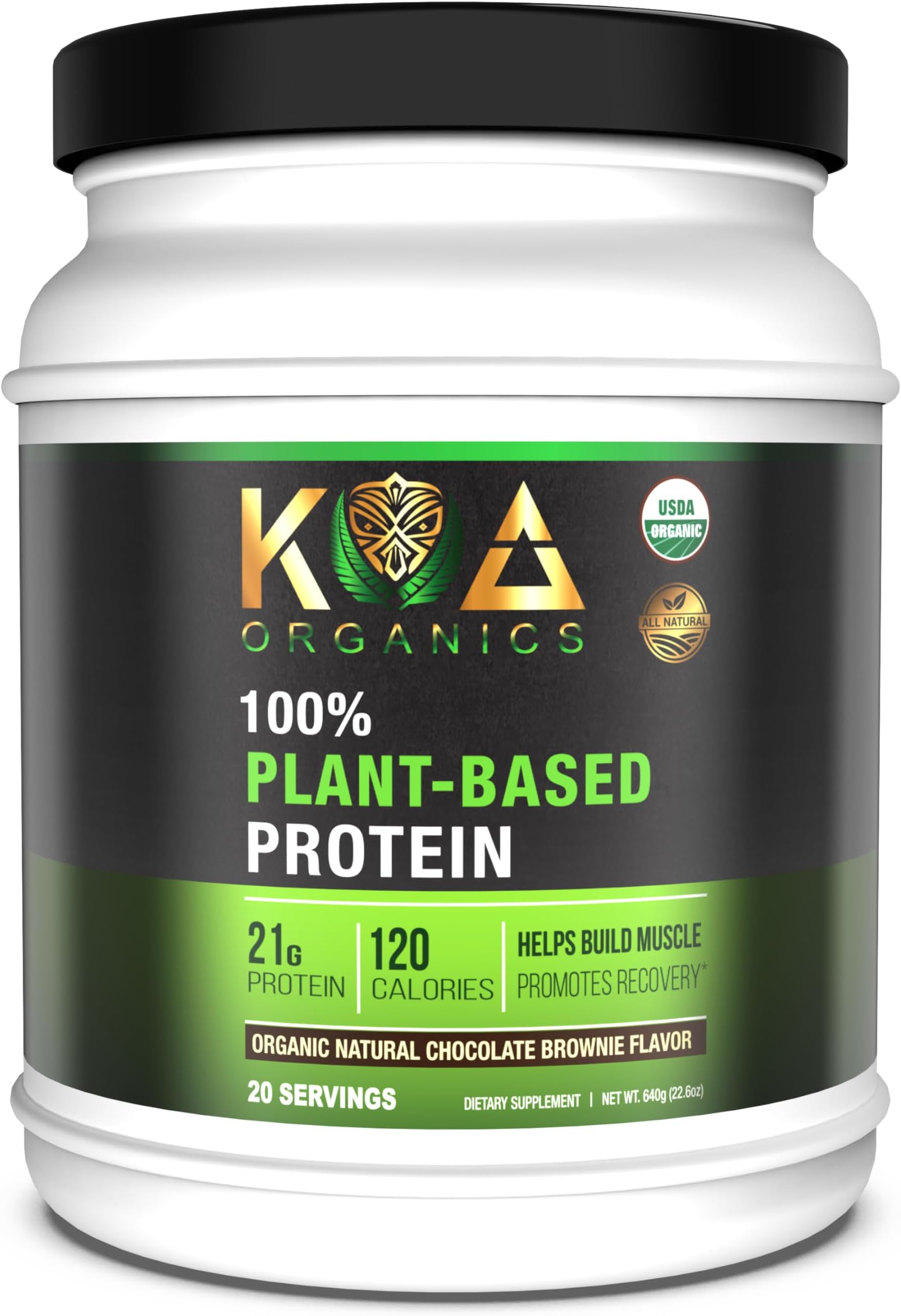 Vegan Protein Powder, Gourmet Chocolate Brownie Flavor- 21g of The Best Tasting Plant-Based Protein with only 120 Calories - USDA Organic, Non-GMO, Gluten Free, Sugar Free - 640gUSDA Organic
