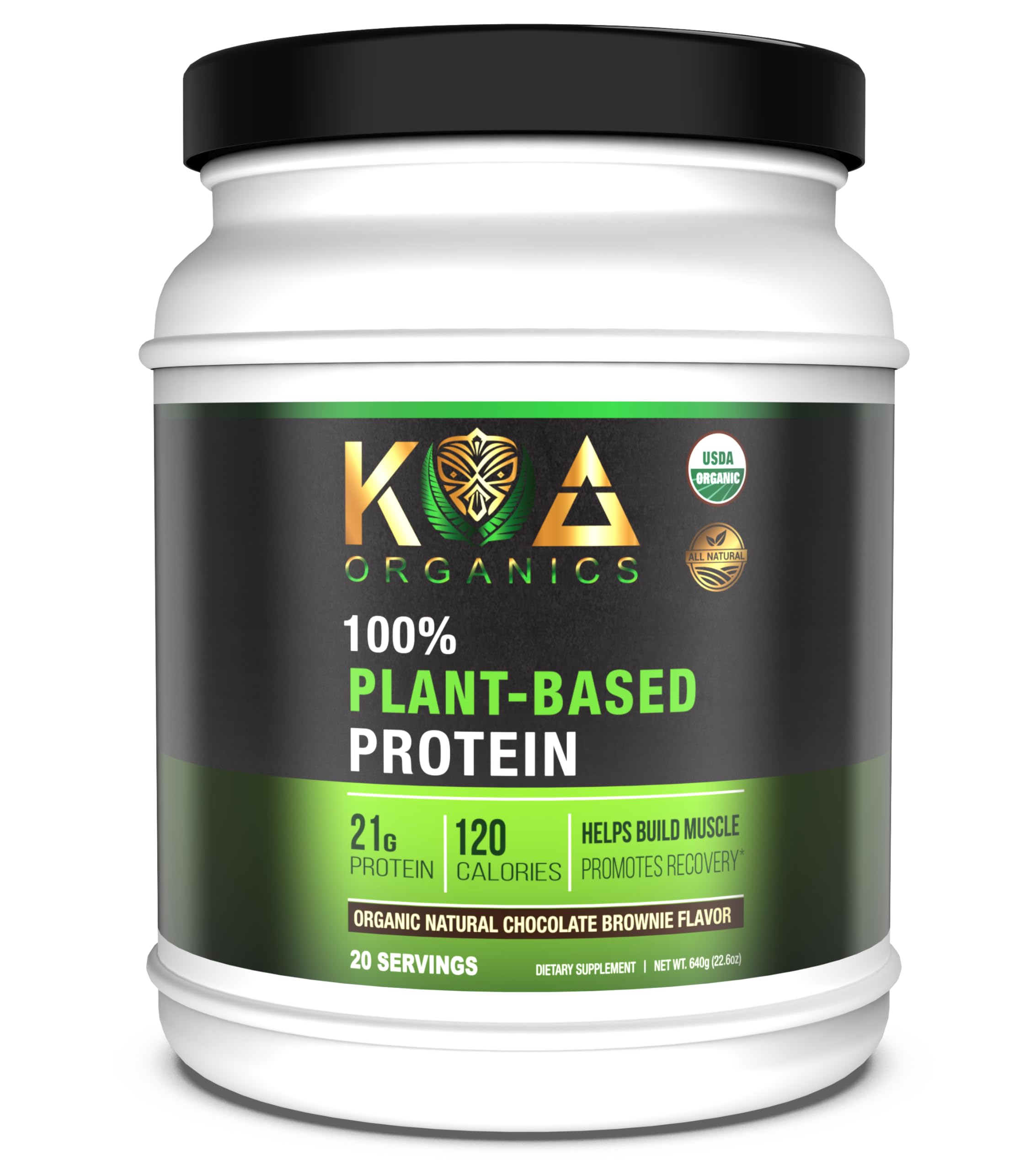 Vegan Protein Powder, Gourmet Chocolate Brownie Flavor- 21g of The Best Tasting Plant-Based Protein with only 120 Calories - USDA Organic, Non-GMO, Gluten Free, Sugar Free - 640gUSDA Organic