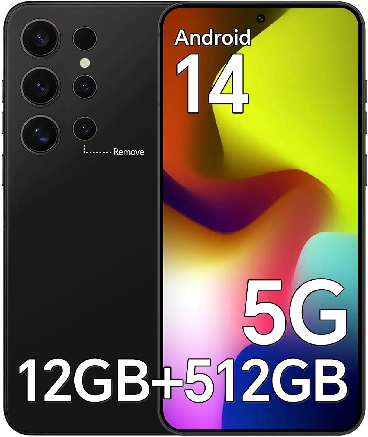Unlocked Phones BQ24 Ultra, Android 14 Smartphone, 6.8" HD Display Cell Phone, 12GB RAM + 512GB Storage, 48MP+108MP Camera, 5000mAh Long Battery Life, Dual SIM, GPS