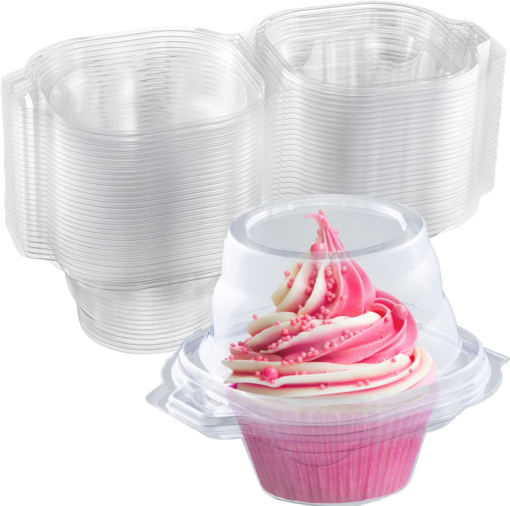 Individual Cupcake Containers (200 Pack) | Clear Plastic Disposable Cupcake Boxes/Holders | Single Cupcake Holder with Dome Lid Bulk | BPA-Free Plastic Cupcake Muffin Container Carrier Boxes to Go