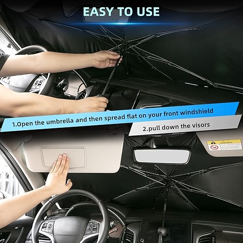 Miniatura 5 de Parasol plegable para parabrisas de automóviles, SUV, mini-camiones y furgonetas, ajuste universal, marco resistente con bloqueo UV 100% y