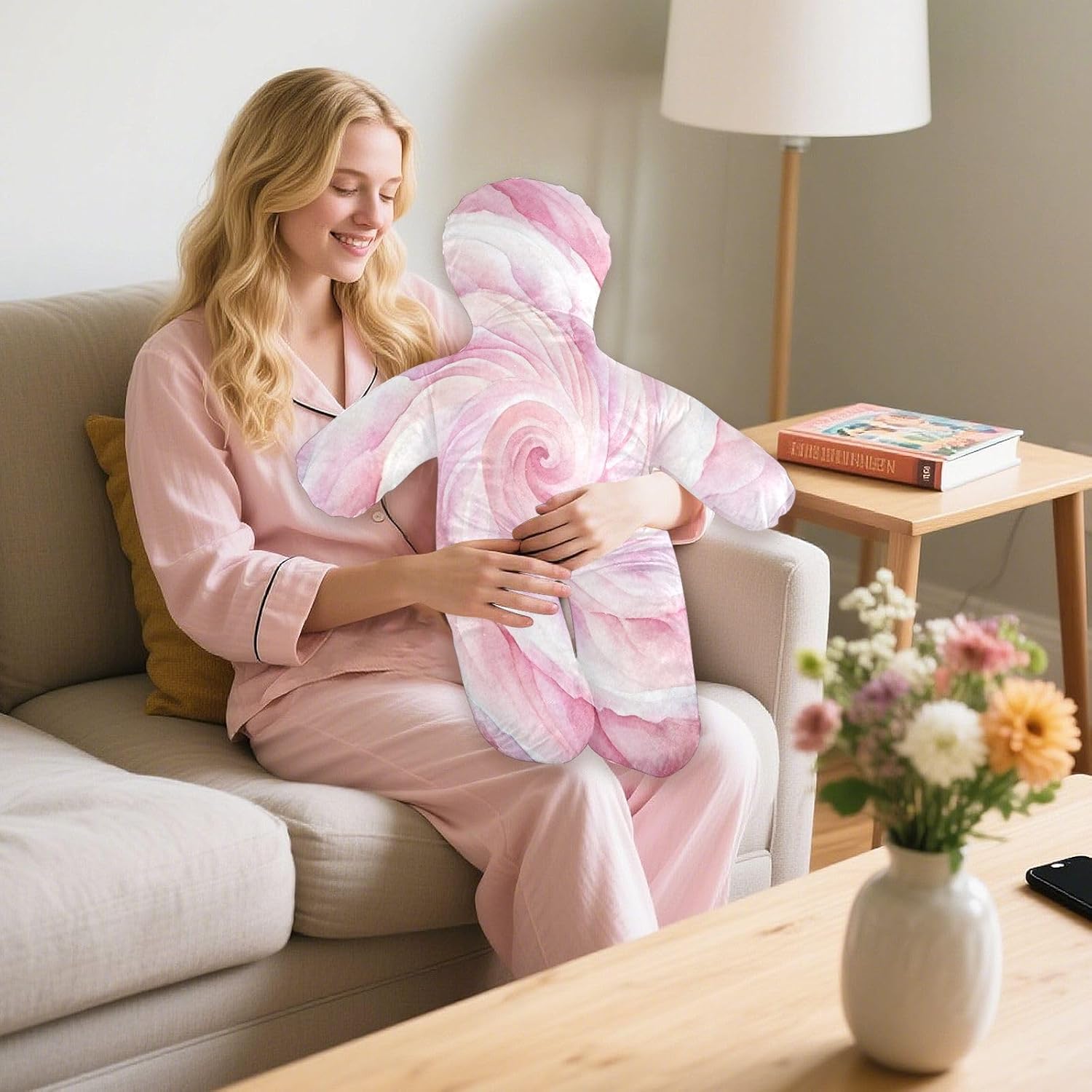 Pink Vortex Human-Shaped Pillow Soft Body Pillows Washable Velvet Pillows for Anxiety Relief Sleeping Cuddling & Support