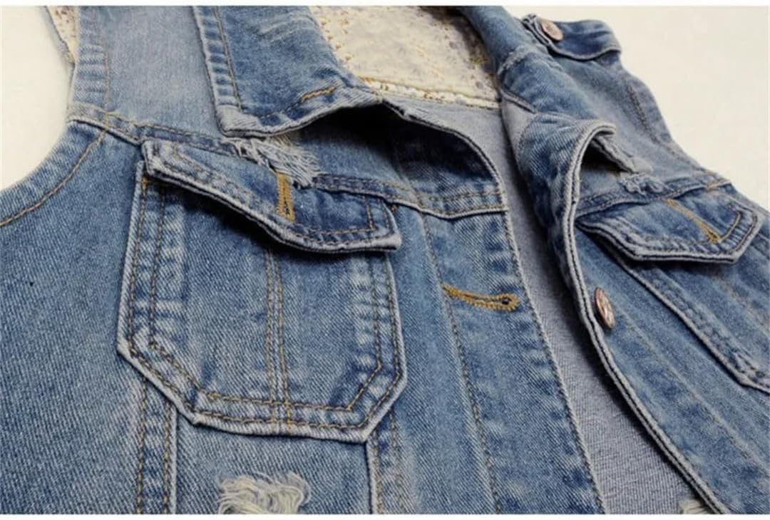 Women Sleeveless Slim Hole Jeans Jacket Waistcoats Casual Single Breasted Denim Jacket Vest Short Outerwear