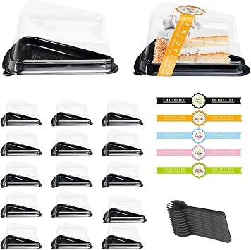 100 Pack Cake Slice Containers with Lids, Plastic Pie Container Mini Cheesecake Box, Individual Clear Triangle Cake Pans with Sticker and Fork for Pies, Tiramisu, Mousse, Dessert