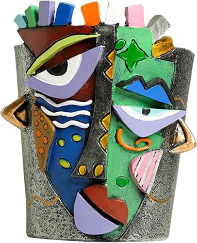 BJVF Picasso Face Planter Pots Abstract Art Colorful Flower Vase with Drainage Hole Unique Head Flower Pots for Home Balcony Decoration (Small)