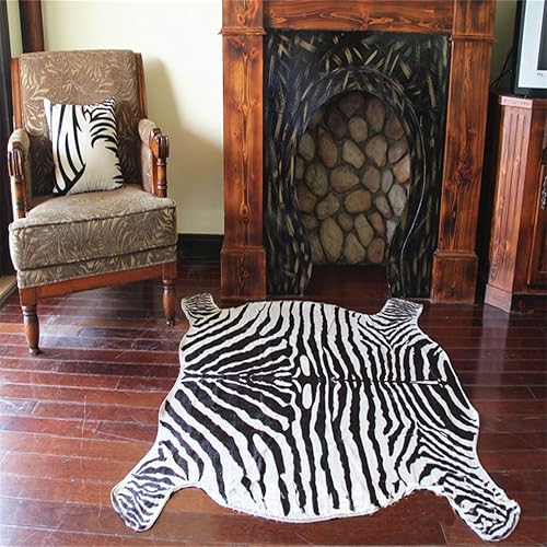 Miniatura 6 de Alfombra con estampado de cebra, alfombra de piel sintética con estampado de animales para el hogar, sala de estar, oficina, color crema amarillento