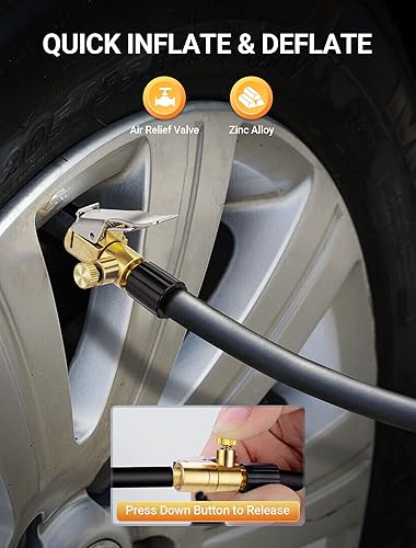 Miniatura 4 de Paquete de 2 mandriles de aire de neumáticos con bloqueo, adaptador de manguera de inflador de neumáticos de latón con adaptador de clip y botón de