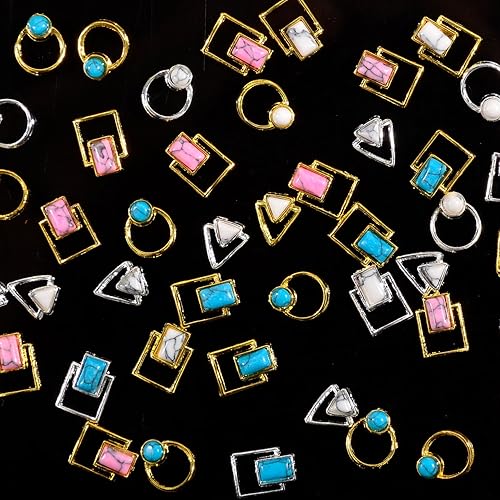 Vista 33 de Pendientes de uñas de estrella de plata dorada 3D, decoraciones de arte de uñas con remaches de metal en forma de estrella y joyas de piedras