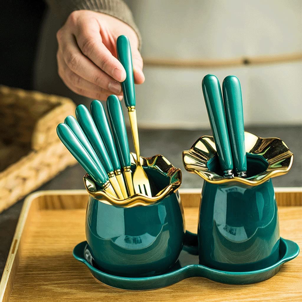 Cucharas De Mesa Bifurcación de frutas acero inoxidable, Forks ensalada/Set Cutlery, for Family Restaurant Fiesta Boda Silaterra Sopa Antigoteo Servir(Set 1)