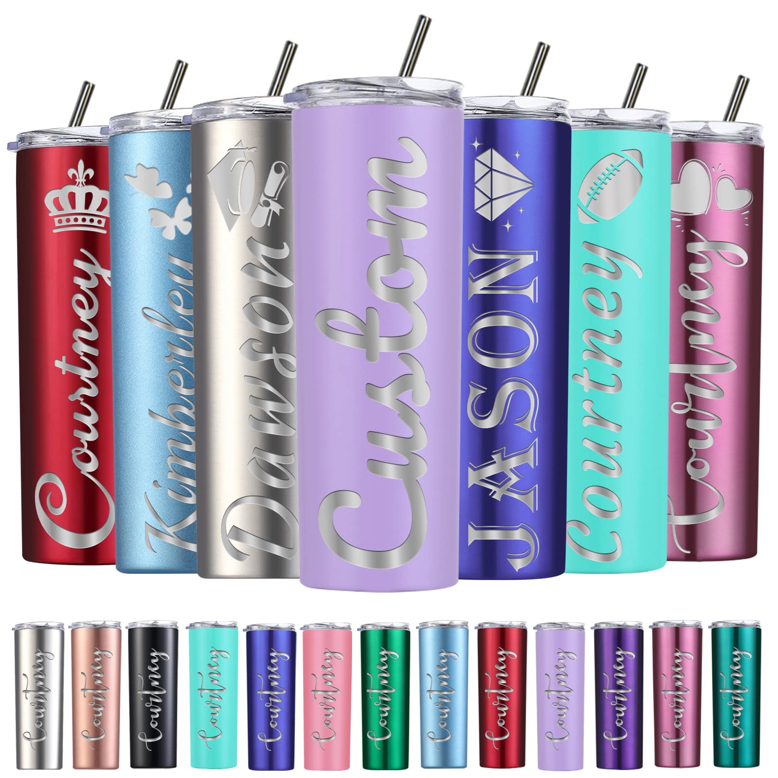 Personalised Skinny Tumbler Custom Stainless Steel Skinny Tumblers with Lids and Straws Customised Insulated Engraved Skinny Tumbler with Name 20 Oz for Men Women Mother's Day Father's Day Graduation
