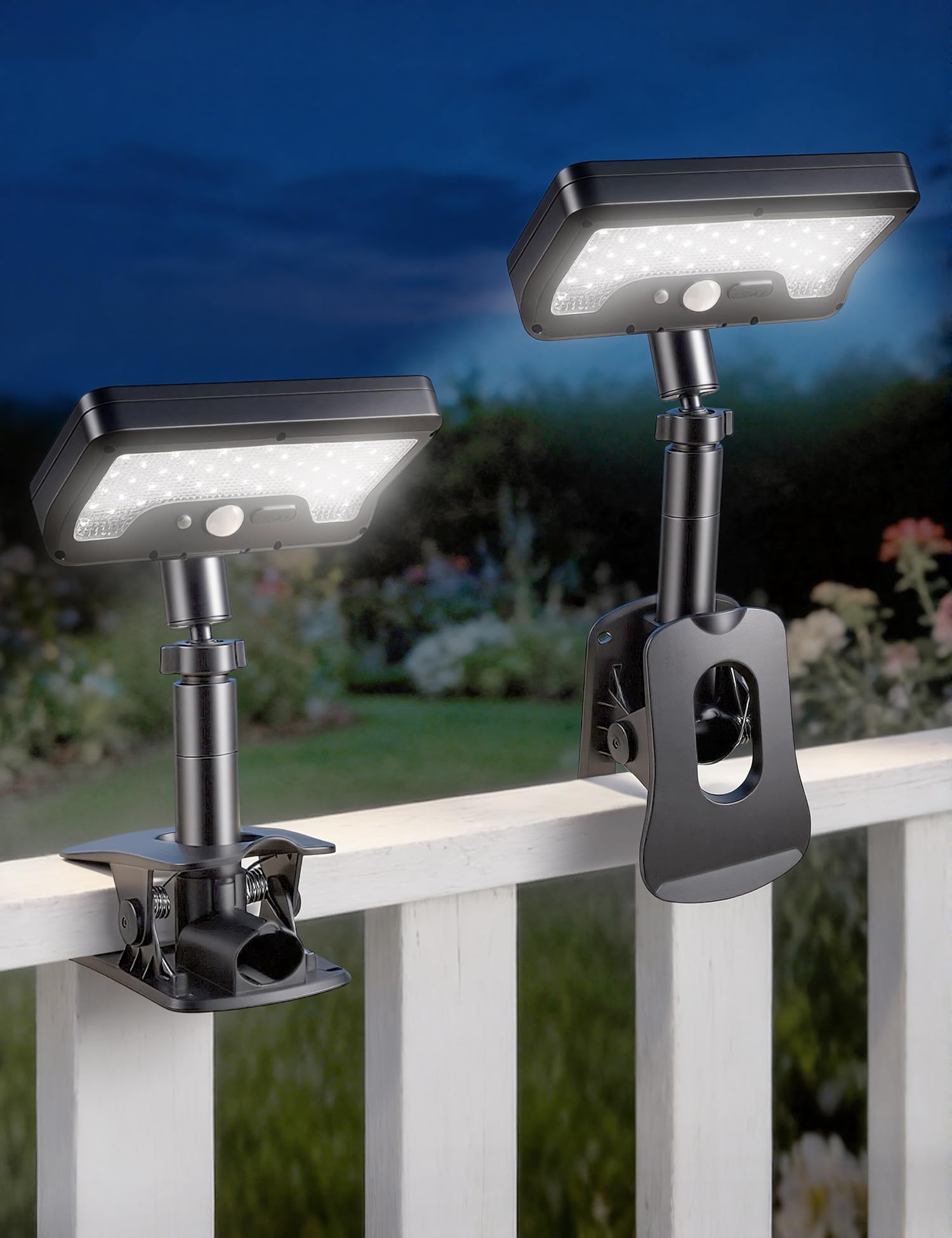 VIMAZ Clip On Solar Lights,2 Pack Solar Security Lights Outdoor Motion Sensor,92 LEDs 600LM Fence Lights Solar Powered,Waterproof Solar Clip Light with Motion Sensor for Fence,Garden,Deck,Gutter
