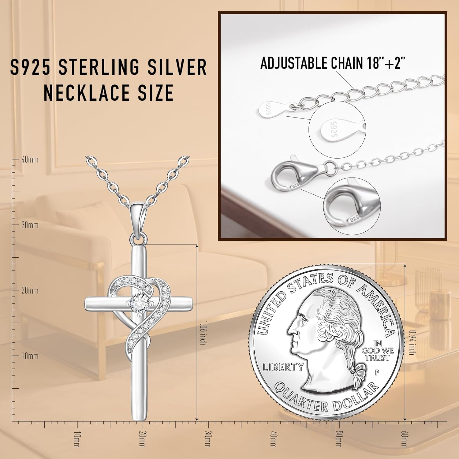 Fenthring Cross Necklace for Women Sterling Silver Infinity Necklaces Cross Pendant Simple Womens Mothers Day Gifts - Image 6