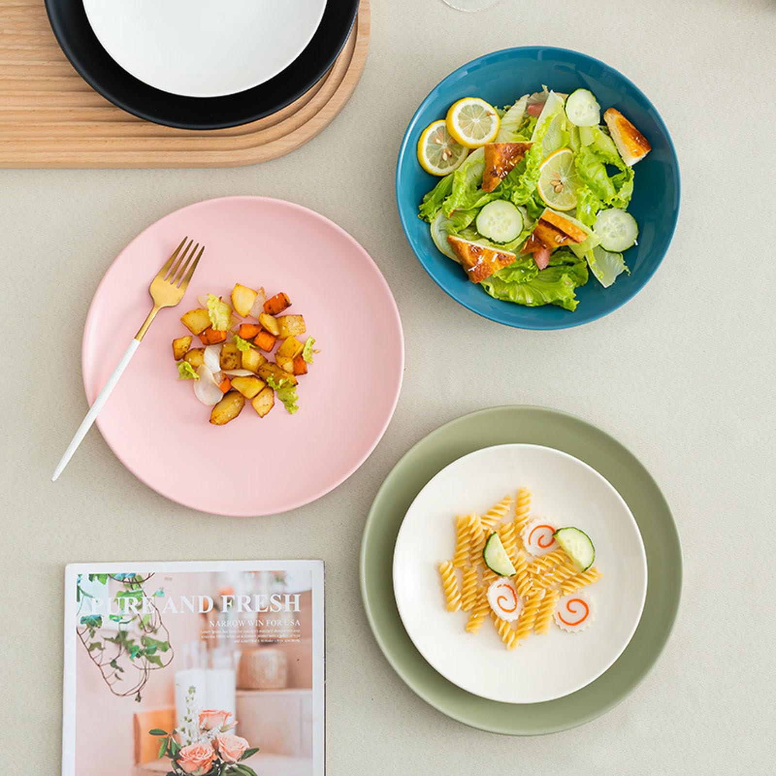 Western Home - Plato minimalista de cerámica para ensalada de carne y pasta - rosa - plato de 9 pulgadas de profundidad